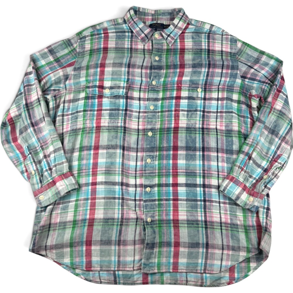 Polo Ralph Lauren Mens Multi Color Plaid Button Down Shirt 2XB Preppy Coastal